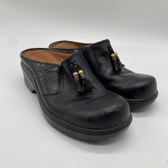 Black Leather Women's Clogs - Picture 2 of 10